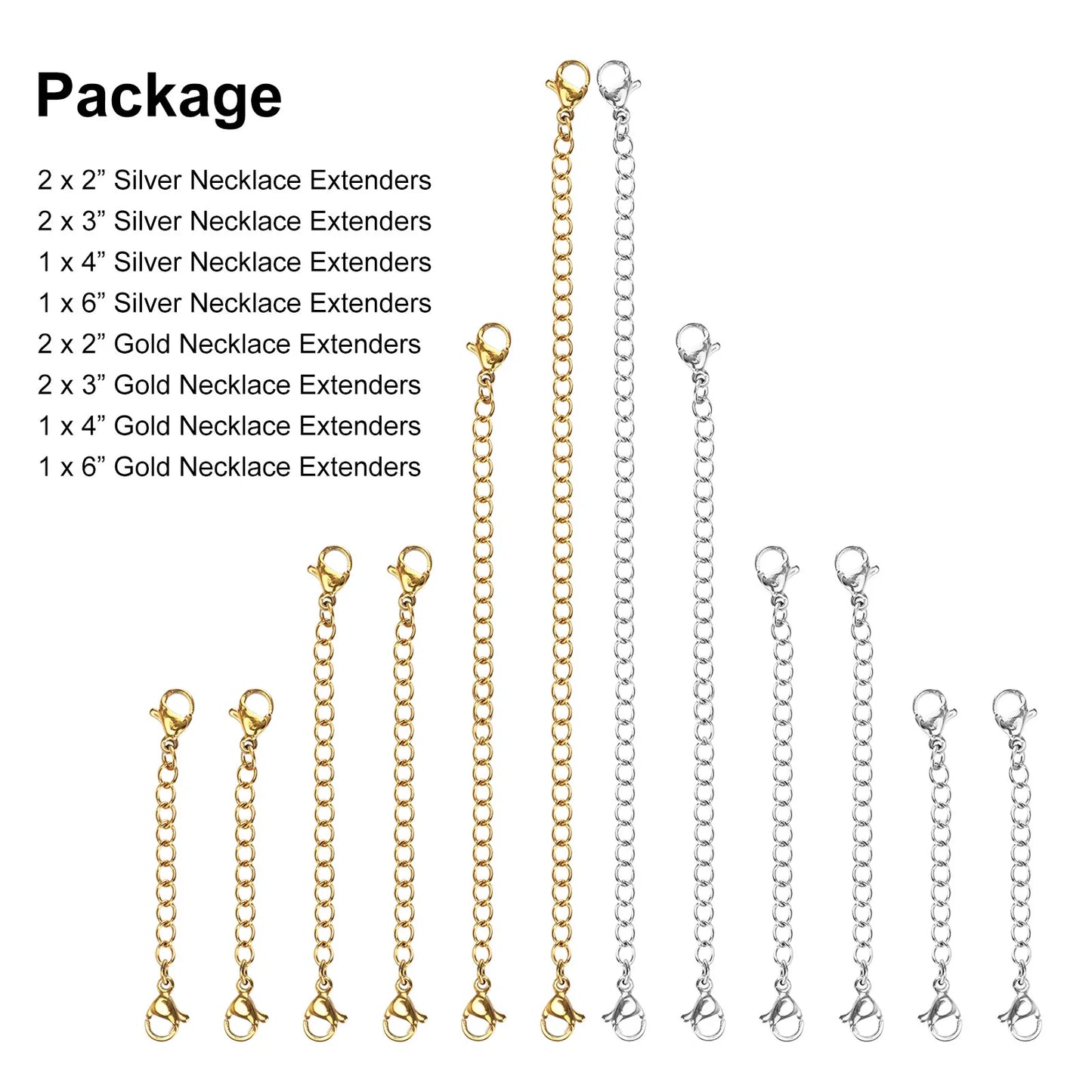 12Pcs Stainless Steel Bracelet Necklace Extender Set, Lobster Clasps Closures Bracelet Extenders