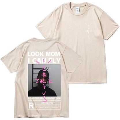 HOT SALE Cactus Jack T-Shirt High Quality Cotton Men Women LOOK MOM I CAN FLY Tee ASTROWORLD Hip Hop Short Sleeve Tshirts Tops